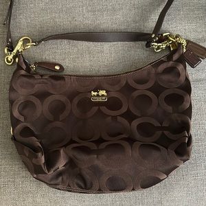 Never used - COACH Madison Op Art Hailey Shoulder Bag in Brown